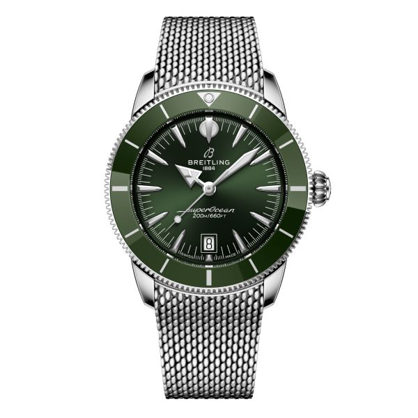 Breitling Superocean Heritage B31 automatic green dial mesh bracelet 42 mm
