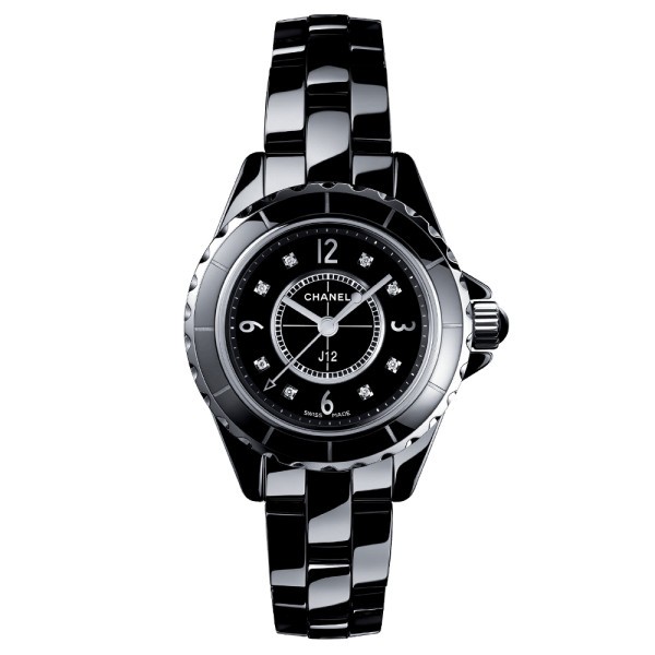 Montre Chanel J12 quartz céramique noire index diamants H2569 - Lepage