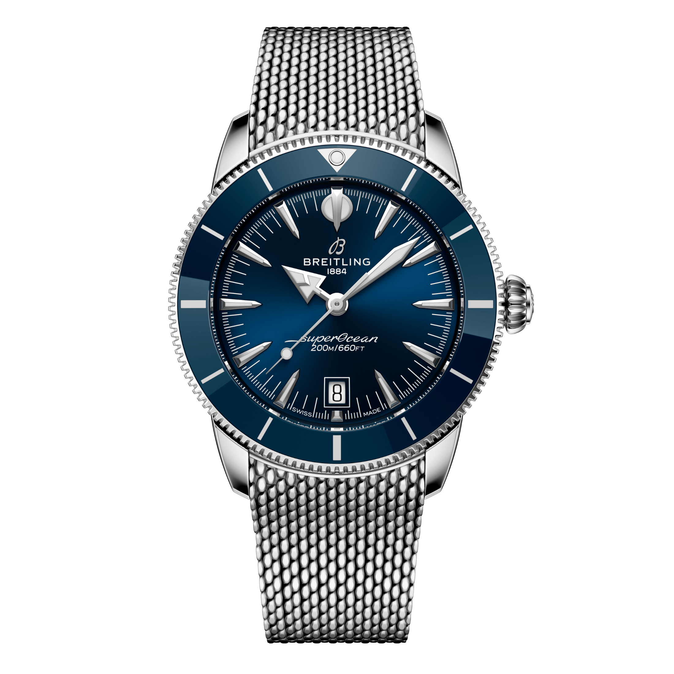 Breitling Superocean Heritage B31 automatic blue dial mesh bracelet 42 mm