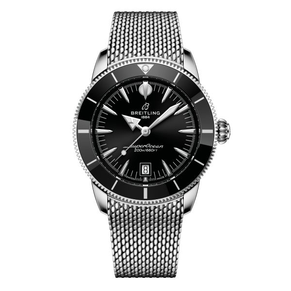 Breitling Superocean Heritage B31 automatic black dial mesh bracelet 42 mm