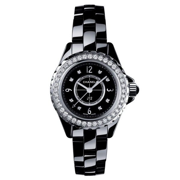 Montre Chanel J12 lunette et index sertis bracelet céramique noire 29 mm