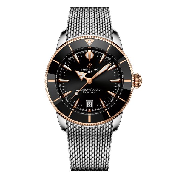 Breitling Superocean Heritage B31 Steel & Red Gold automatic black dial mesh bracelet 42 mm