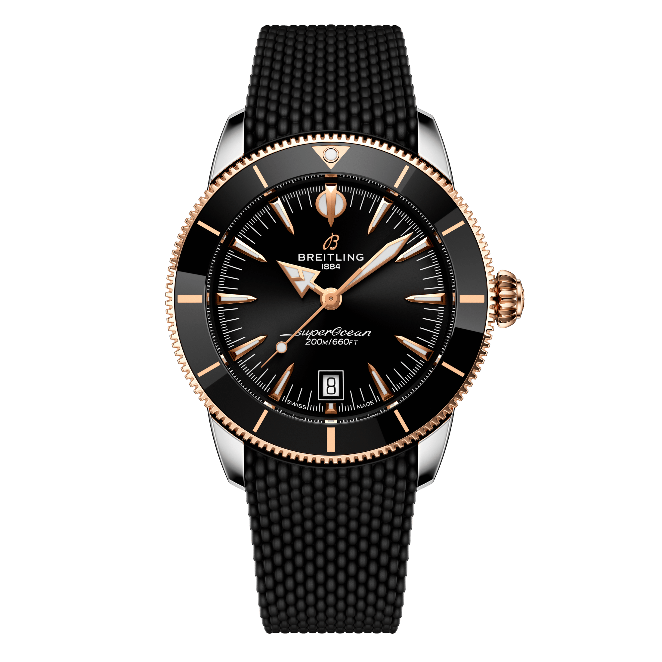 Montre Breitling Superocean Heritage B31 Acier & Or Rouge automatique cadran noir bracelet caoutchouc 42 mm