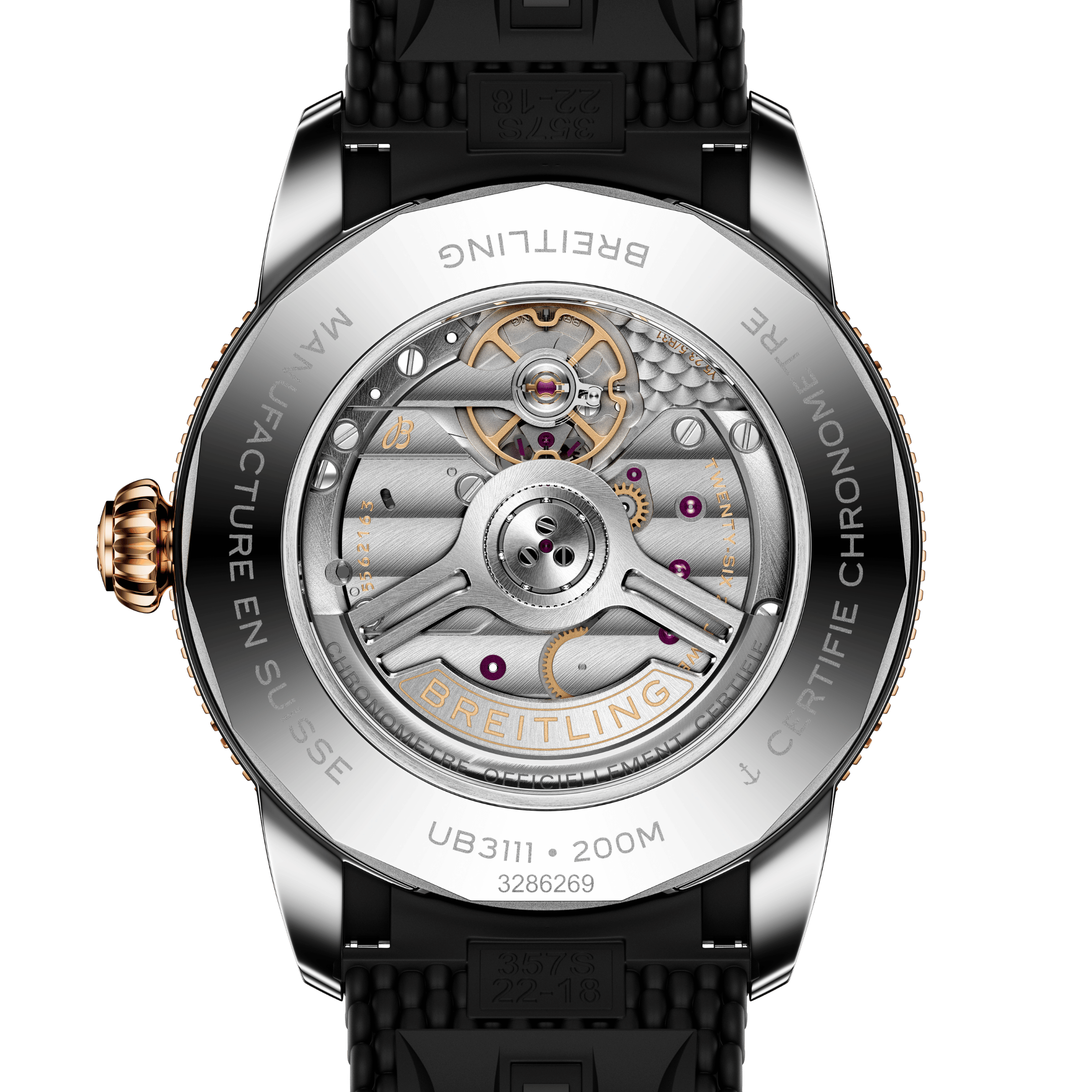 Montre Breitling Superocean Heritage B31 Acier & Or Rouge automatique cadran noir bracelet caoutchouc 42 mm