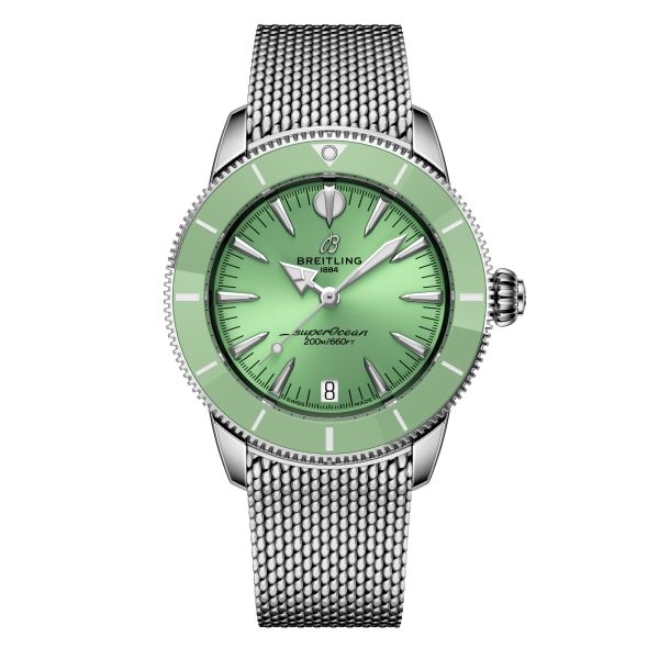 Breitling Superocean Heritage automatic green dial mesh bracelet 36 mm