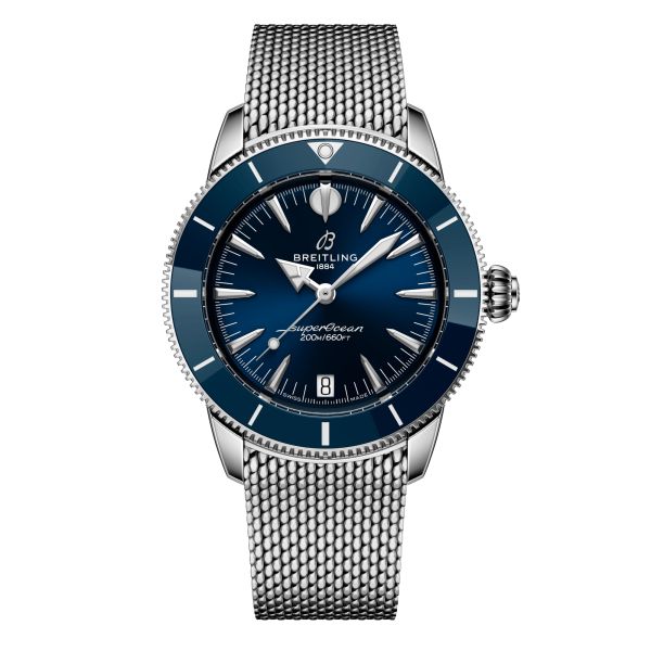 Breitling Superocean Heritage automatic blue dial mesh bracelet 36 mm