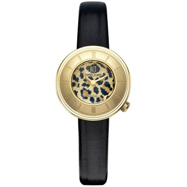 LA.B Lady VOLANTE Cheetah watch with leopard dial and black leather strap, 30 mm