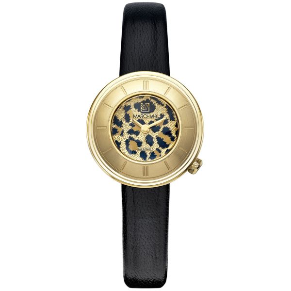 Montre March LA.B Lady VOLANTE Cheetah cadran léopard bracelet cuir noir 30 mm