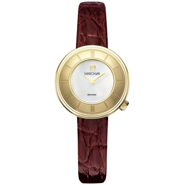 Montre March LA.B Lady VOLANTE Nacre cadran blanc bracelet cuir marron 30 mm