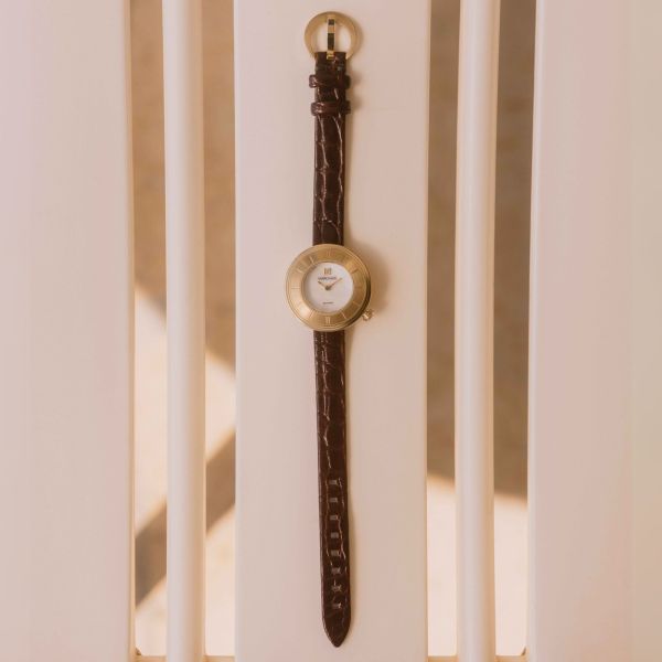Montre March LA.B Lady VOLANTE Nacre cadran blanc bracelet cuir marron 30 mm