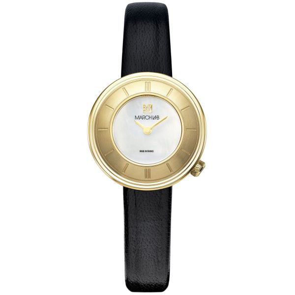 copy ofMarch LA.B Lady VOLANTE watch with white mother-of-pearl dial and brown leather strap, 30 mm