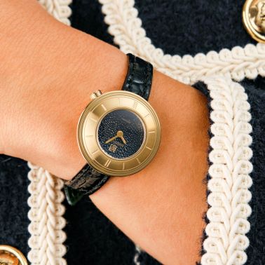 March LA.B Lady VOLANTE Caviar Supreme watch with black dial and black leather strap, 30 mm