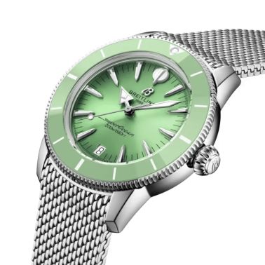 Breitling Superocean Heritage automatic green dial mesh bracelet 36 mm
