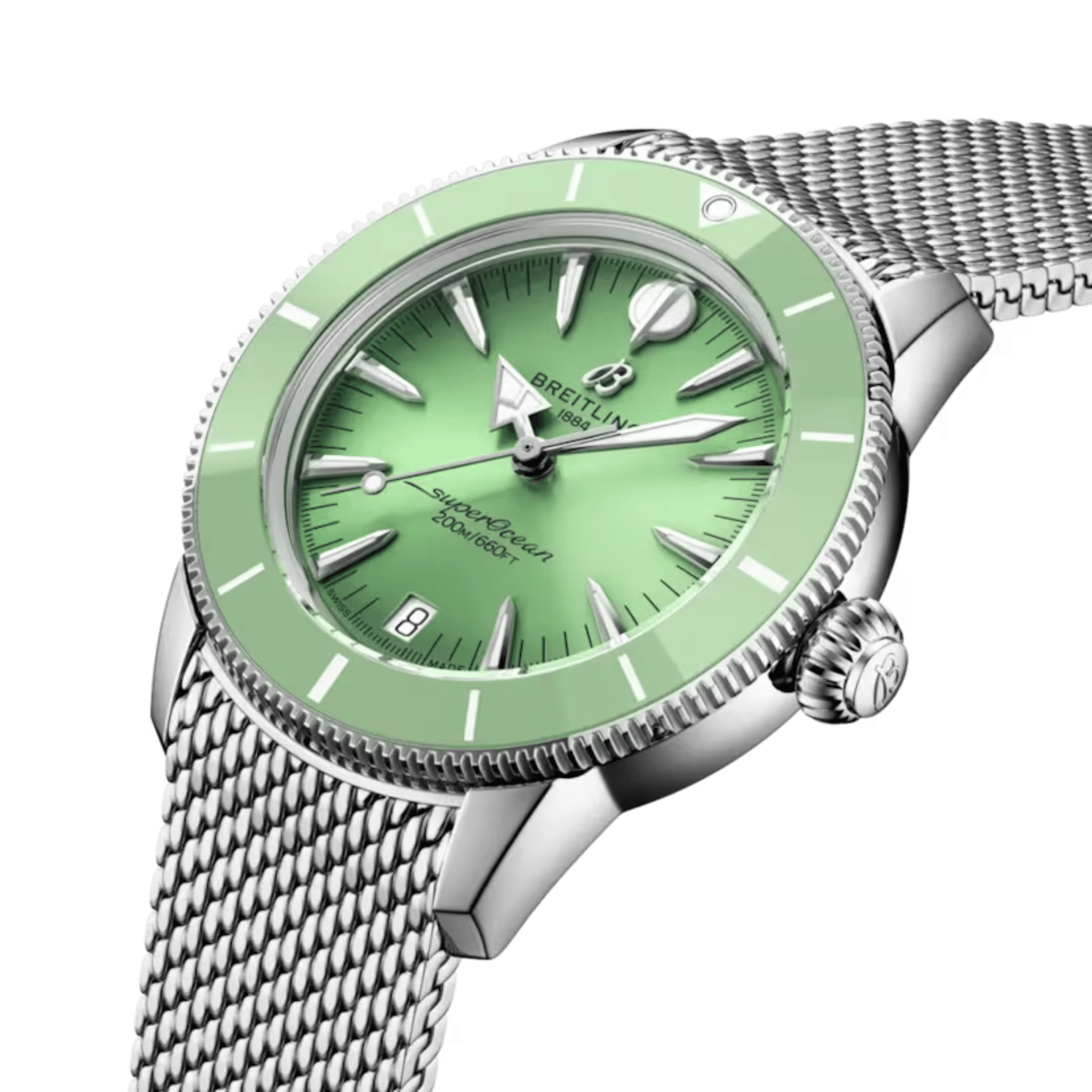 Breitling Superocean Heritage automatic green dial mesh bracelet 36 mm