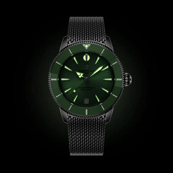 Breitling Superocean Heritage automatic green dial mesh bracelet 36 mm