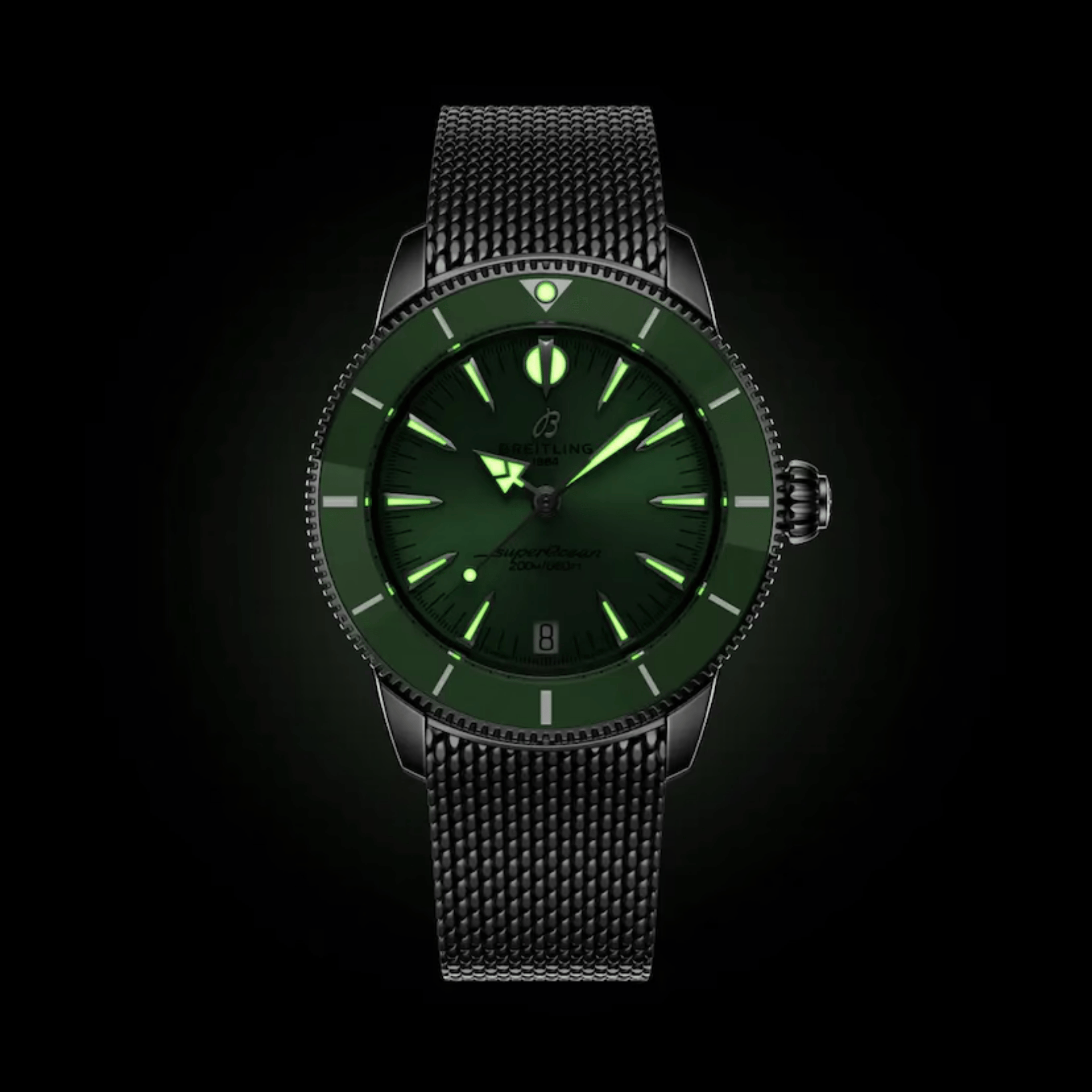 Breitling Superocean Heritage automatic green dial mesh bracelet 36 mm