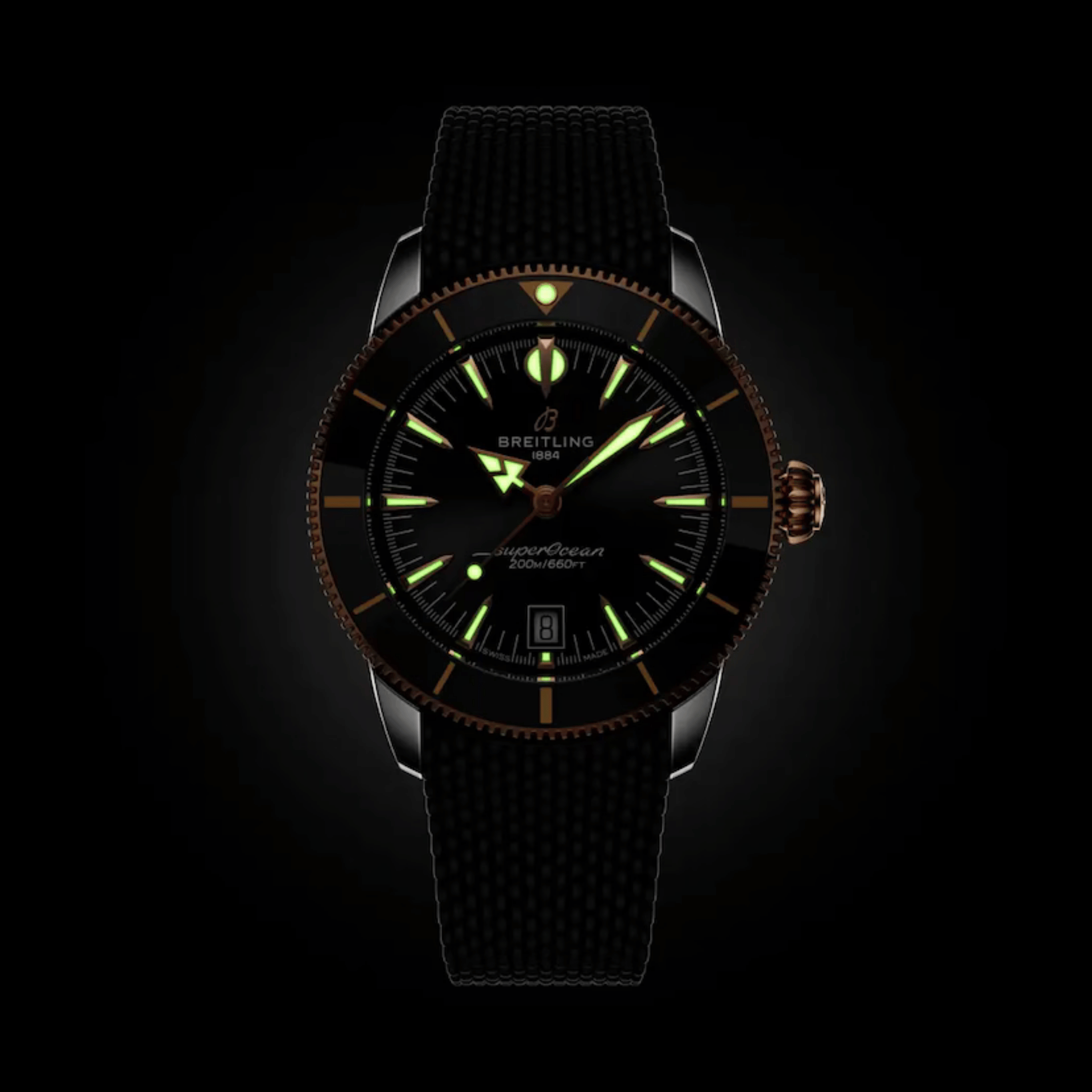 Montre Breitling Superocean Heritage B31 Acier & Or Rouge automatique cadran noir bracelet caoutchouc 42 mm