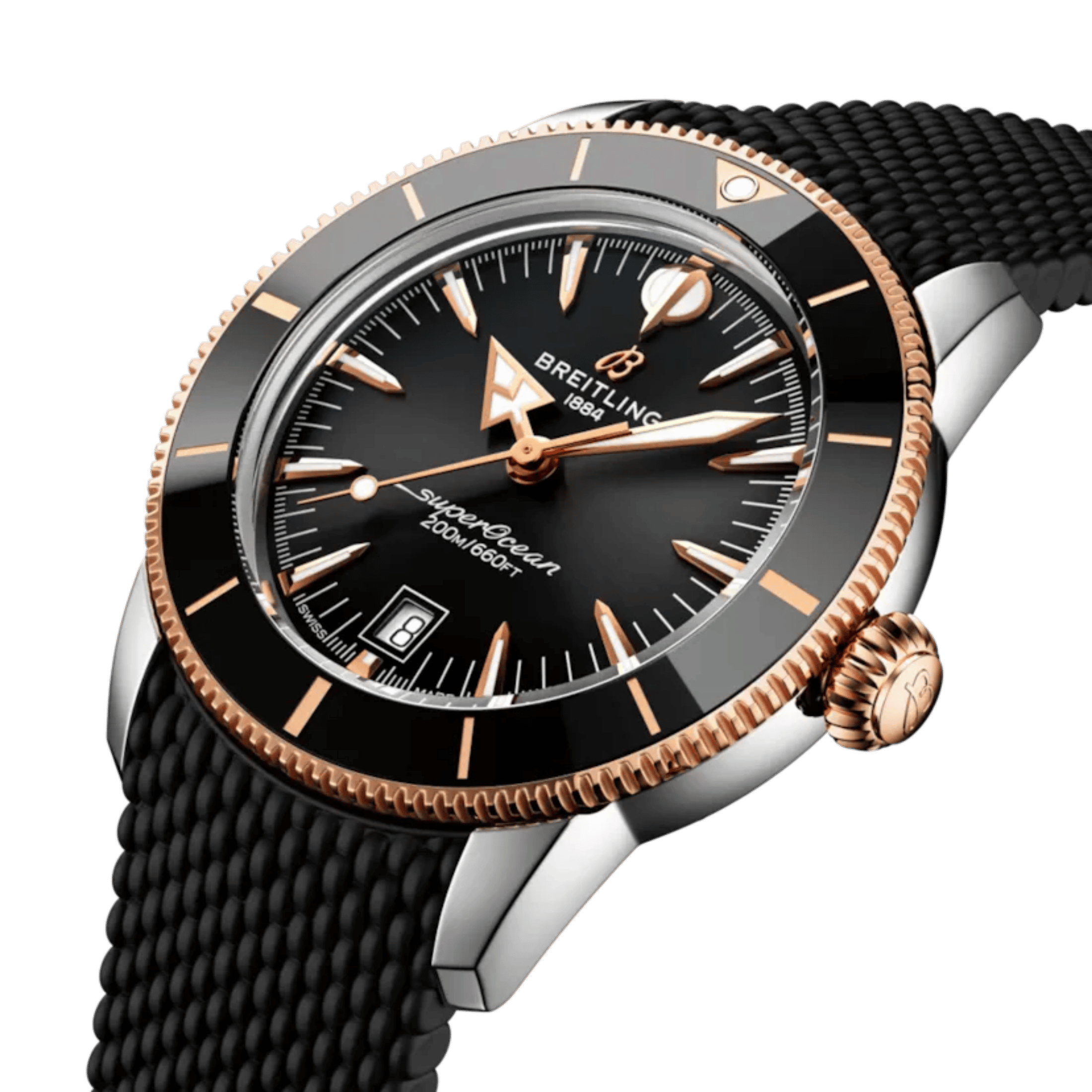 Montre Breitling Superocean Heritage B31 Acier & Or Rouge automatique cadran noir bracelet caoutchouc 42 mm