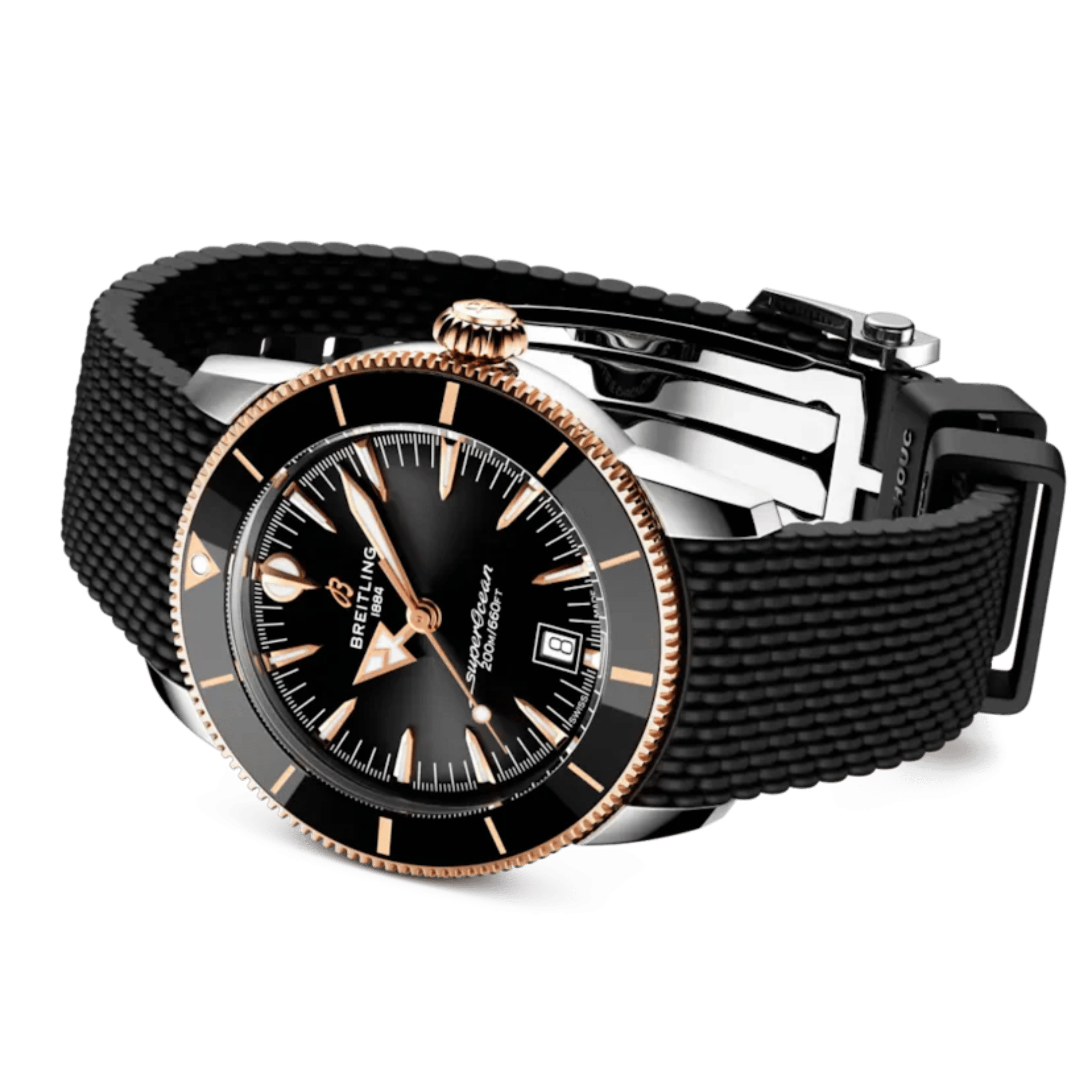 Montre Breitling Superocean Heritage B31 Acier & Or Rouge automatique cadran noir bracelet caoutchouc 42 mm