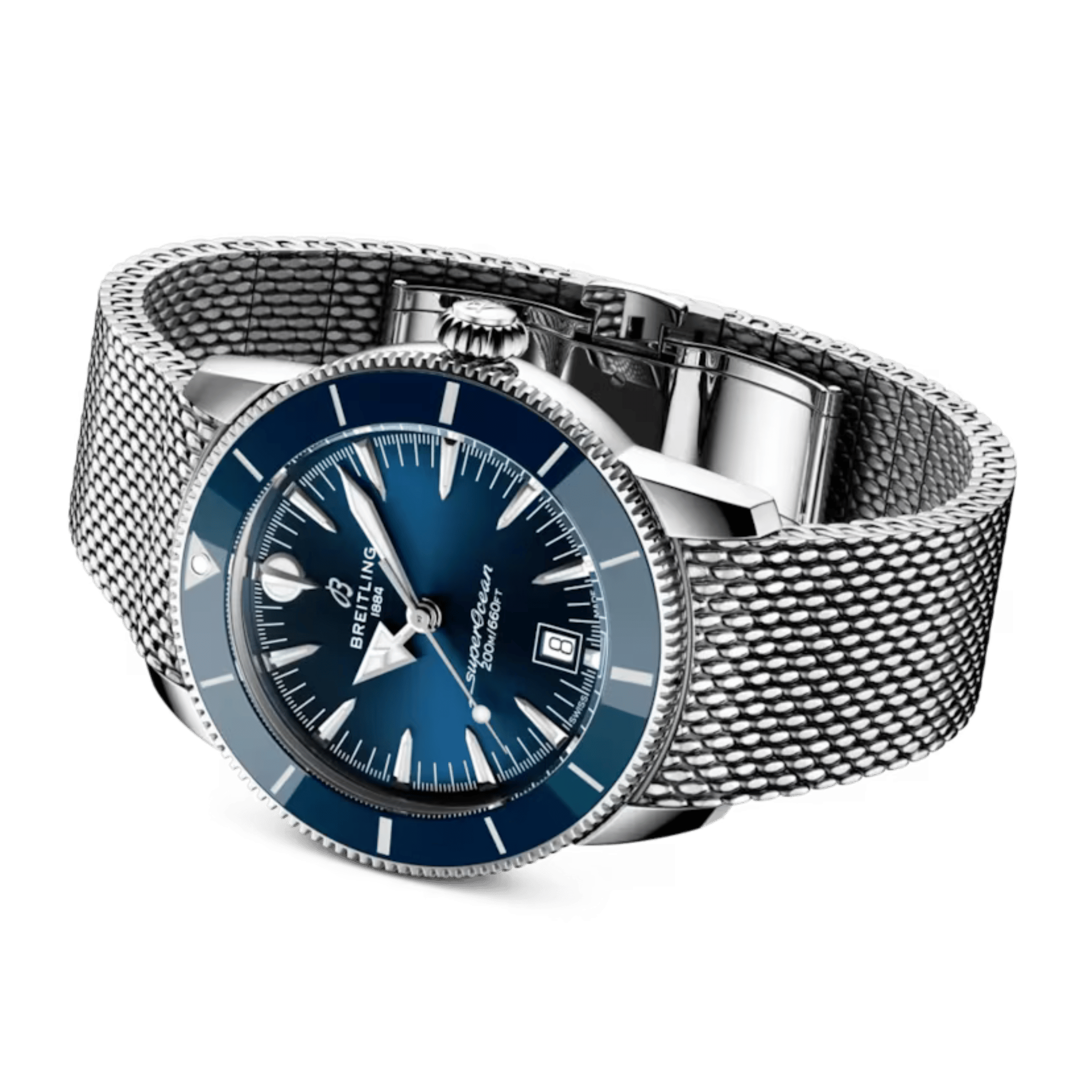Montre Breitling Superocean Heritage B31 automatique cadran bleu bracelet maille milanaise 42 mm