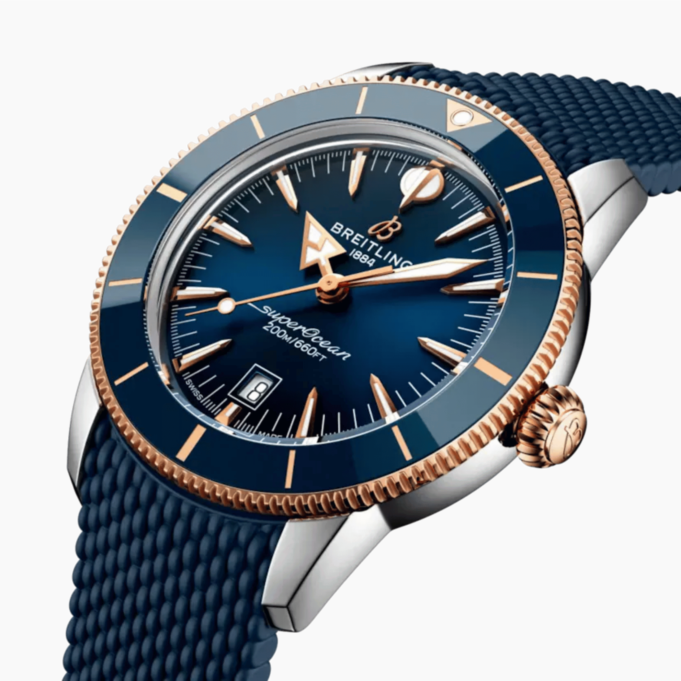 Montre Breitling Superocean Heritage B31 Acier & Or Rouge automatique cadran bleu bracelet caoutchouc 44 mm