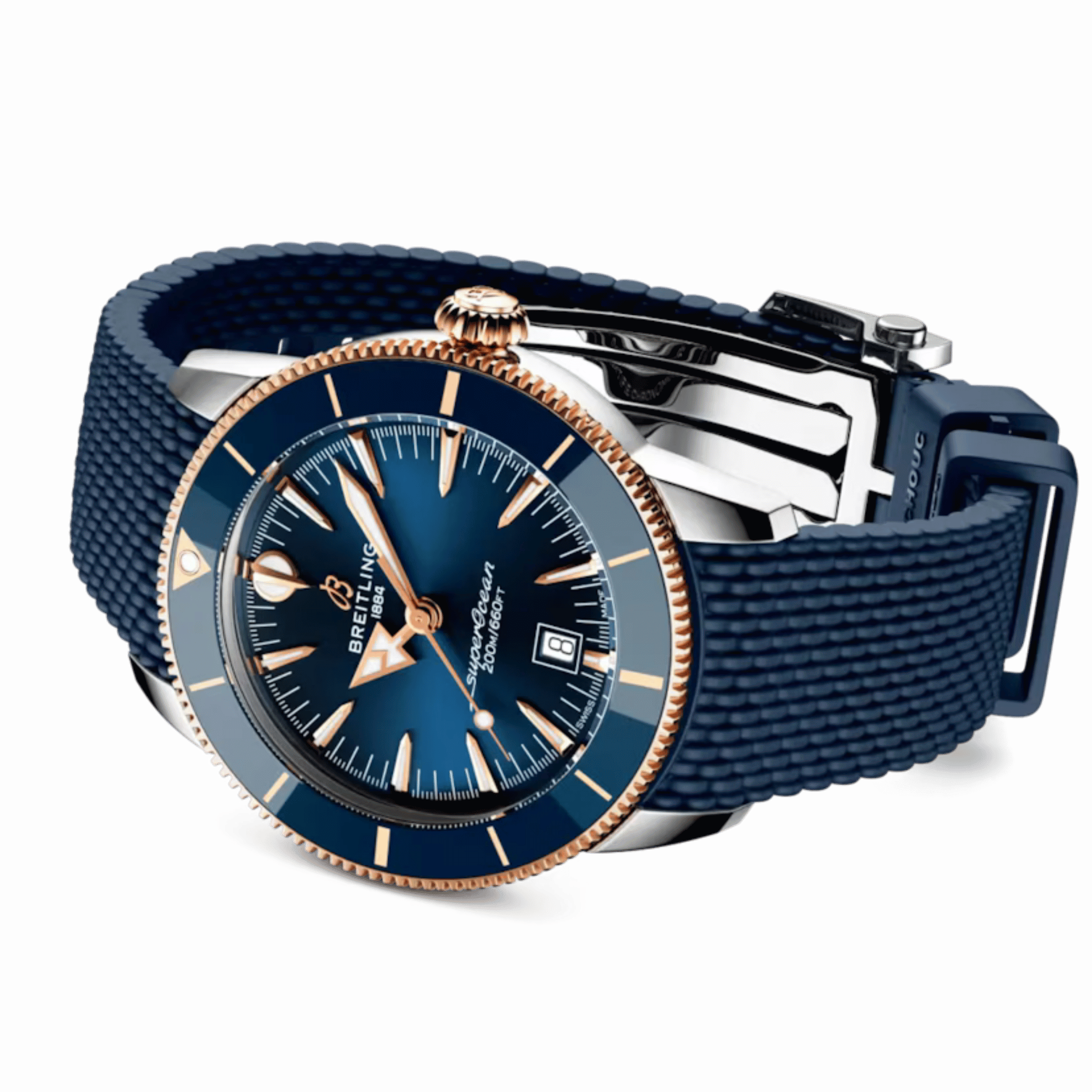 Montre Breitling Superocean Heritage B31 Acier & Or Rouge automatique cadran bleu bracelet caoutchouc 44 mm