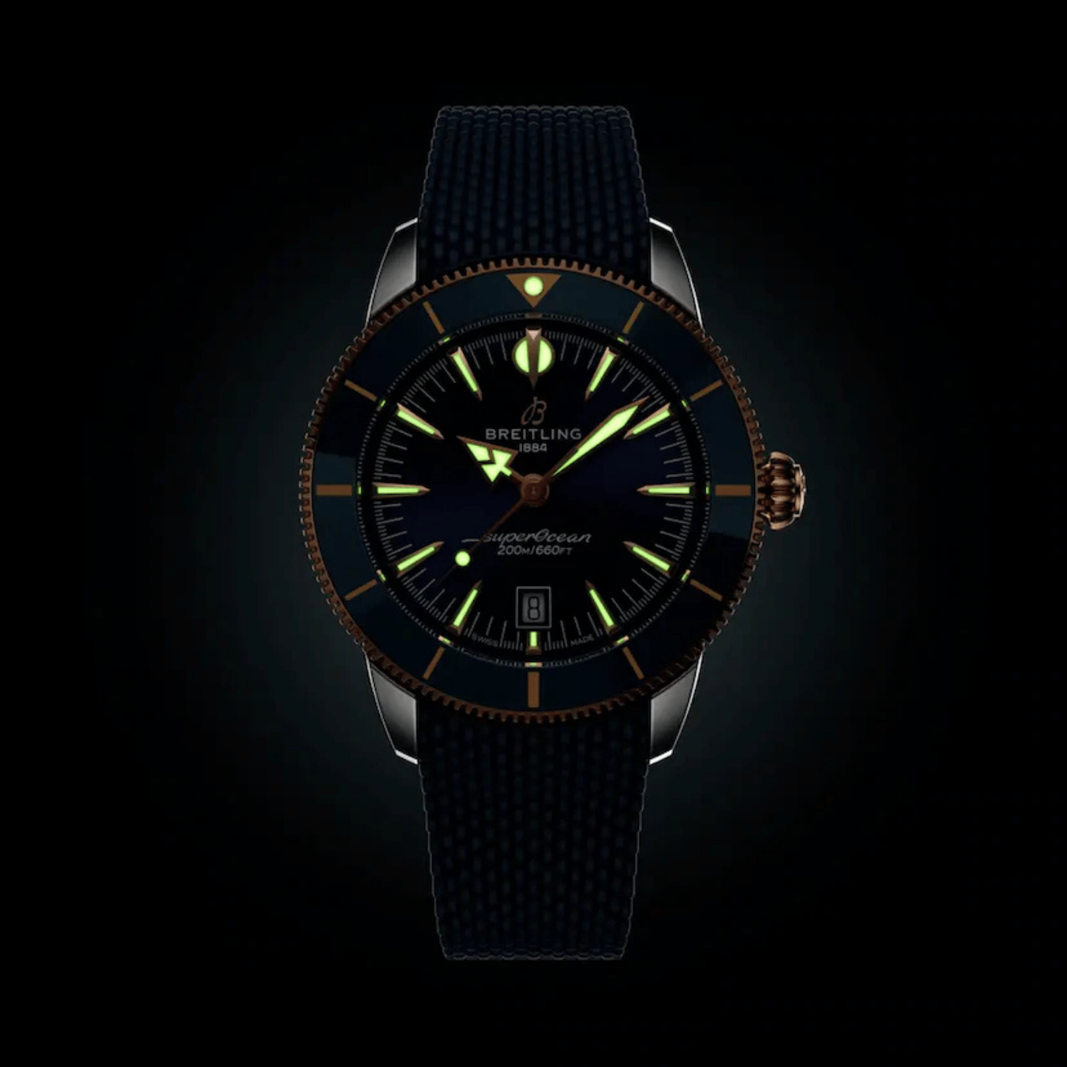 Montre Breitling Superocean Heritage B31 Acier & Or Rouge automatique cadran bleu bracelet caoutchouc 44 mm