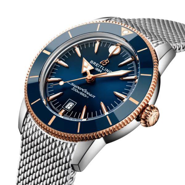 Breitling Superocean Heritage B31 Steel & Red Gold automatic blue dial mesh bracelet 44 mm