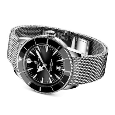 Breitling Superocean Heritage B31 automatic black dial mesh bracelet 44 mm