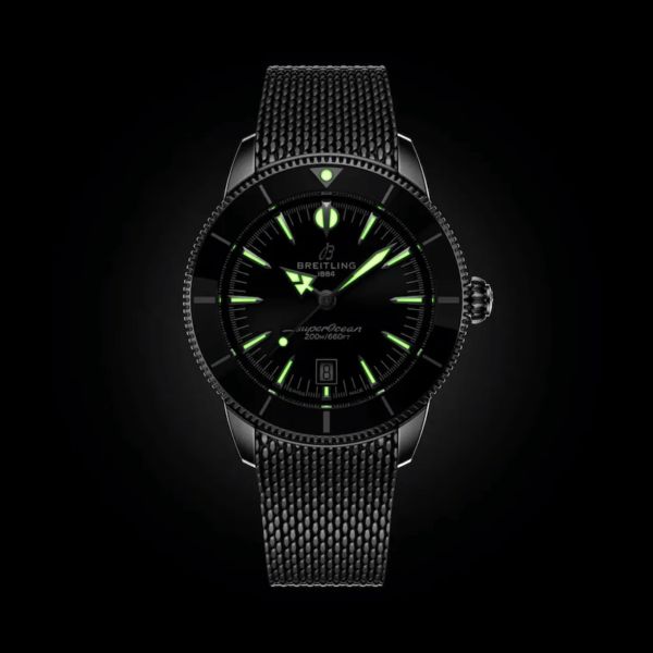 Montre Breitling Superocean Heritage B31 automatique cadran noir bracelet maille milanaise 44 mm