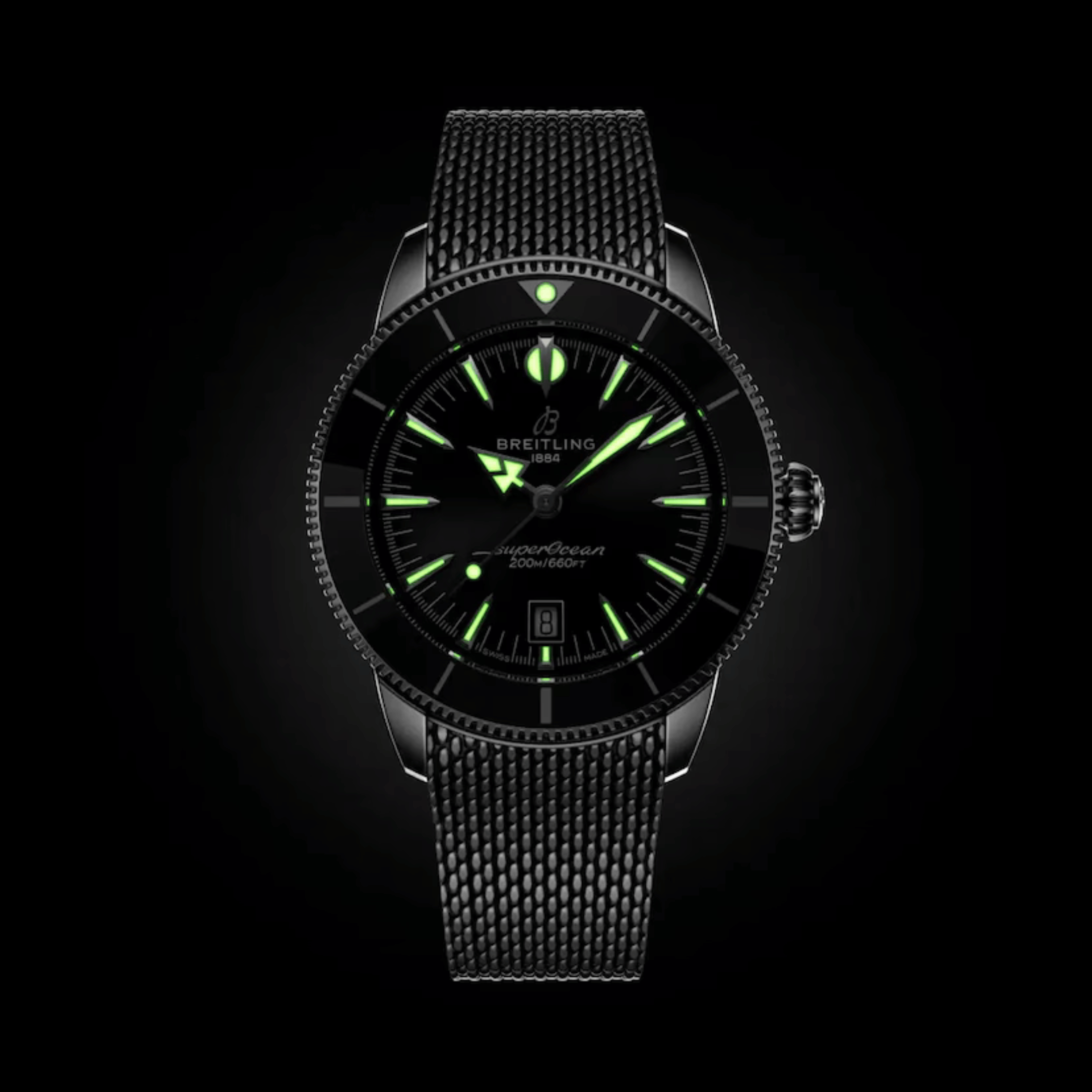 Montre Breitling Superocean Heritage B31 automatique cadran noir bracelet maille milanaise 44 mm