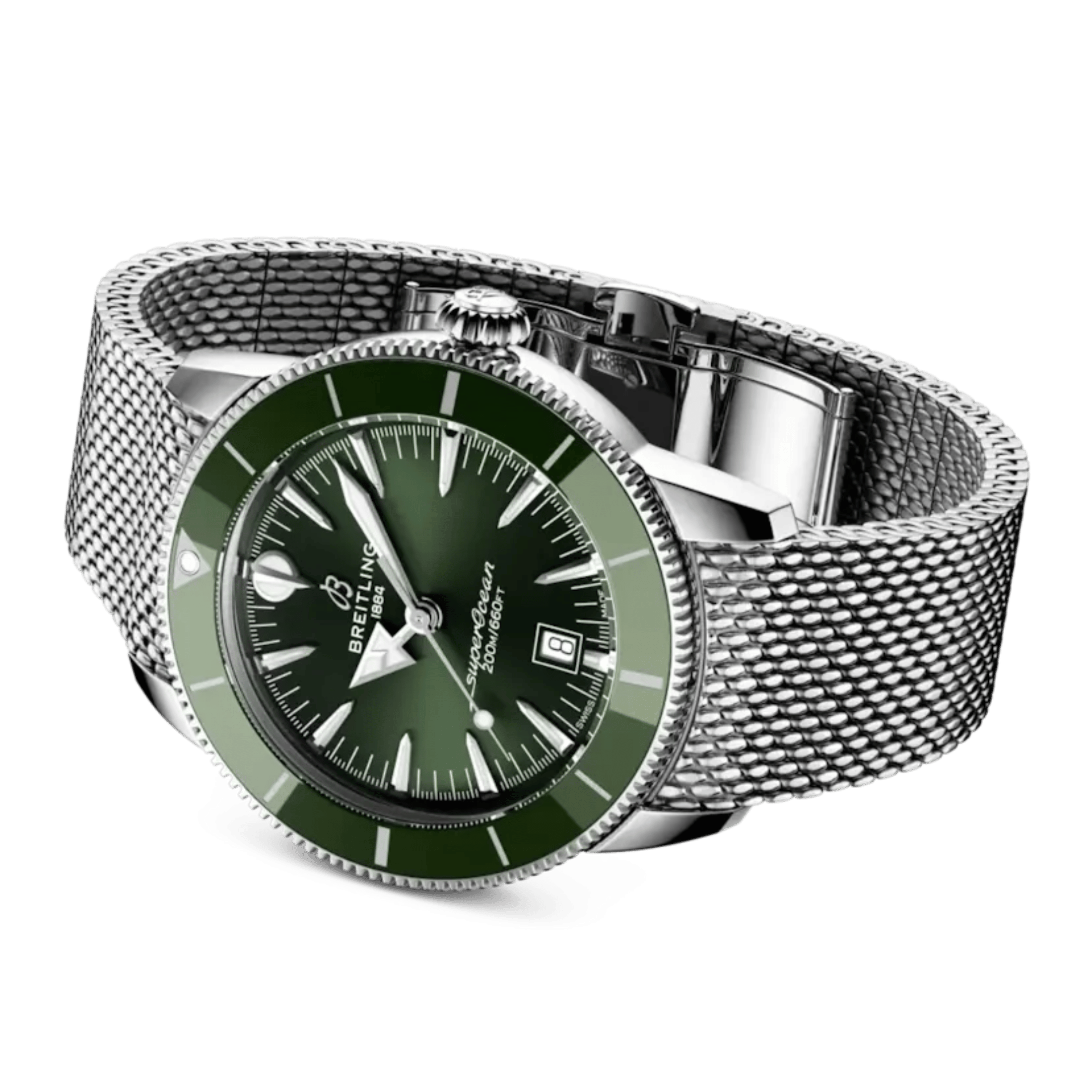 Montre Breitling Superocean Heritage B31 automatique cadran vert bracelet maille milanaise 44 mm