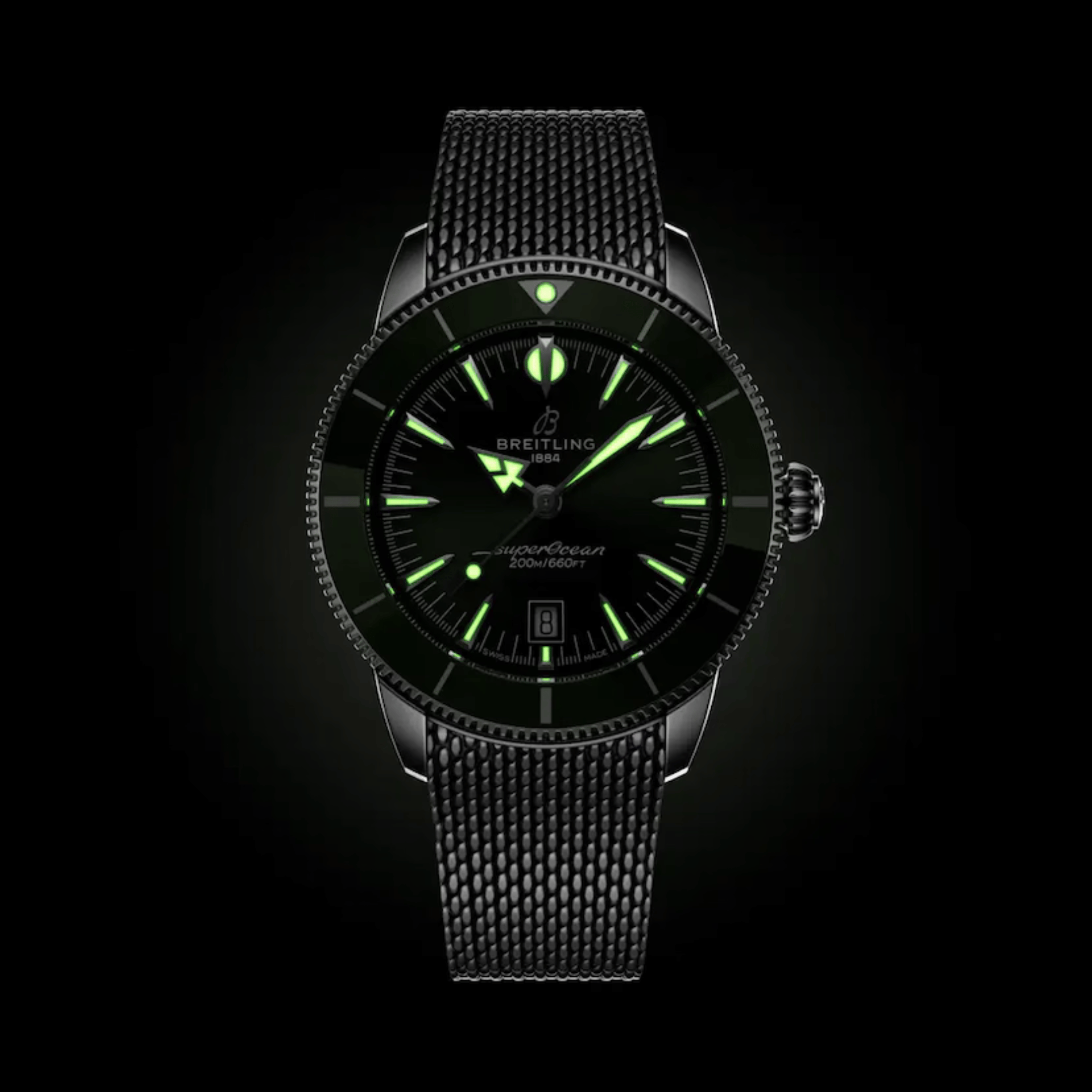 Montre Breitling Superocean Heritage B31 automatique cadran vert bracelet maille milanaise 44 mm