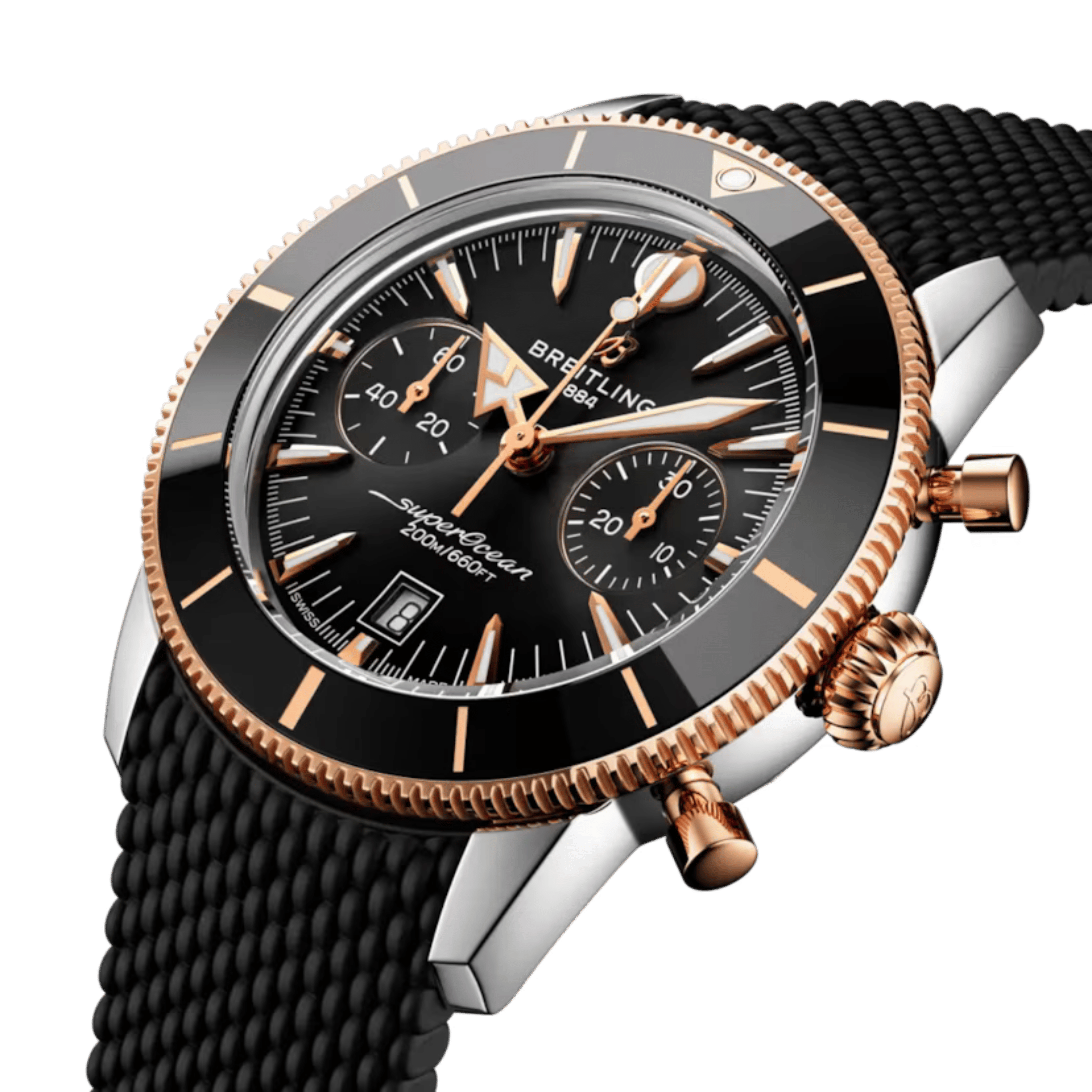 Breitling Superocean Heritage B01 Chrono Steel & Red Gold automatic black dial rubber strap 42 mm