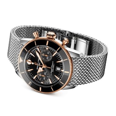 Breitling Superocean Heritage B01 Chrono Steel & Red Gold automatic black dial mesh bracelet 42 mm