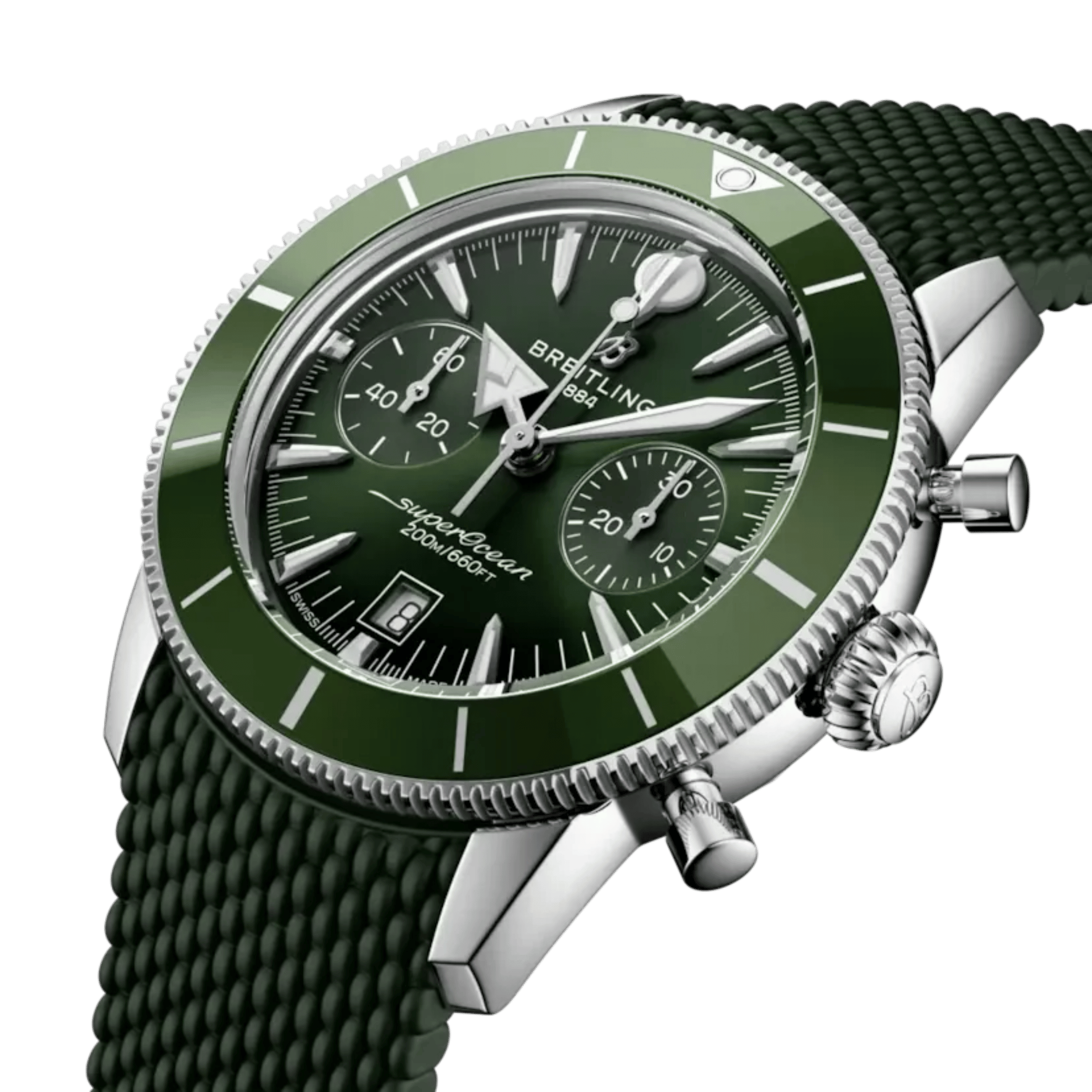 Breitling Superocean Heritage B01 Chrono automatic green dial rubber strap 42 mm
