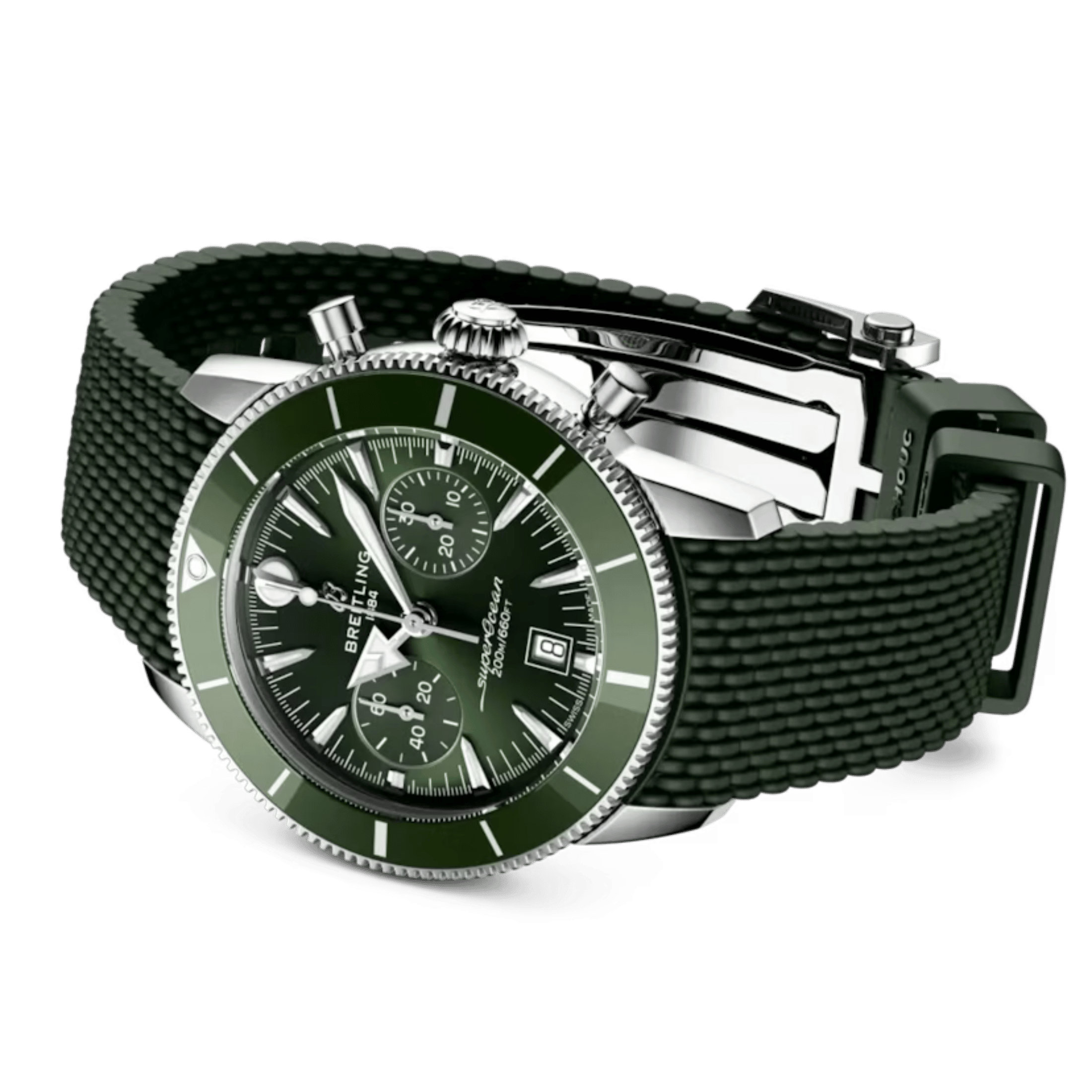 Montre Breitling Superocean Heritage B01 Chrono automatique cadran vert bracelet caoutchouc 42 mm
