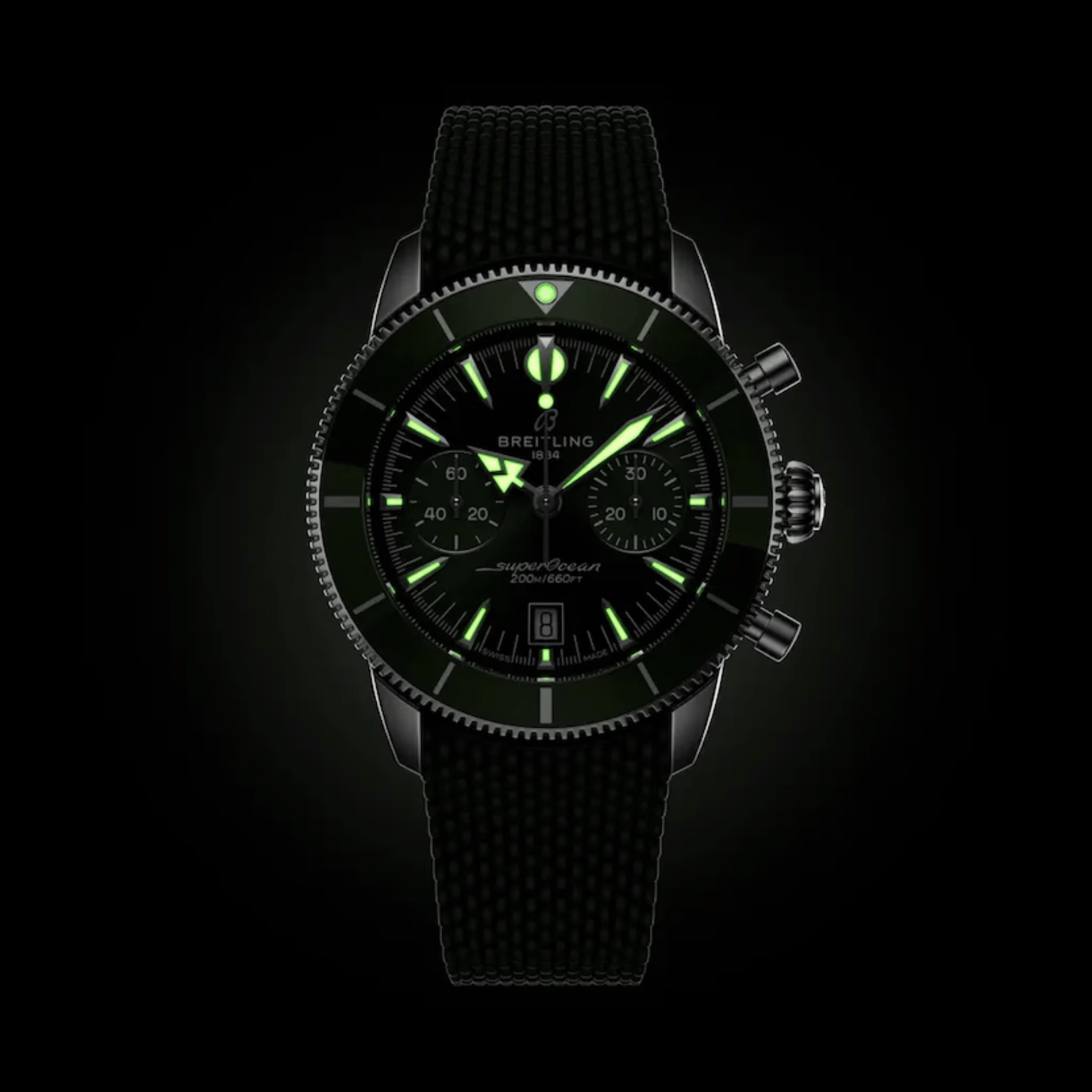 Breitling Superocean Heritage B01 Chrono automatic green dial rubber strap 42 mm