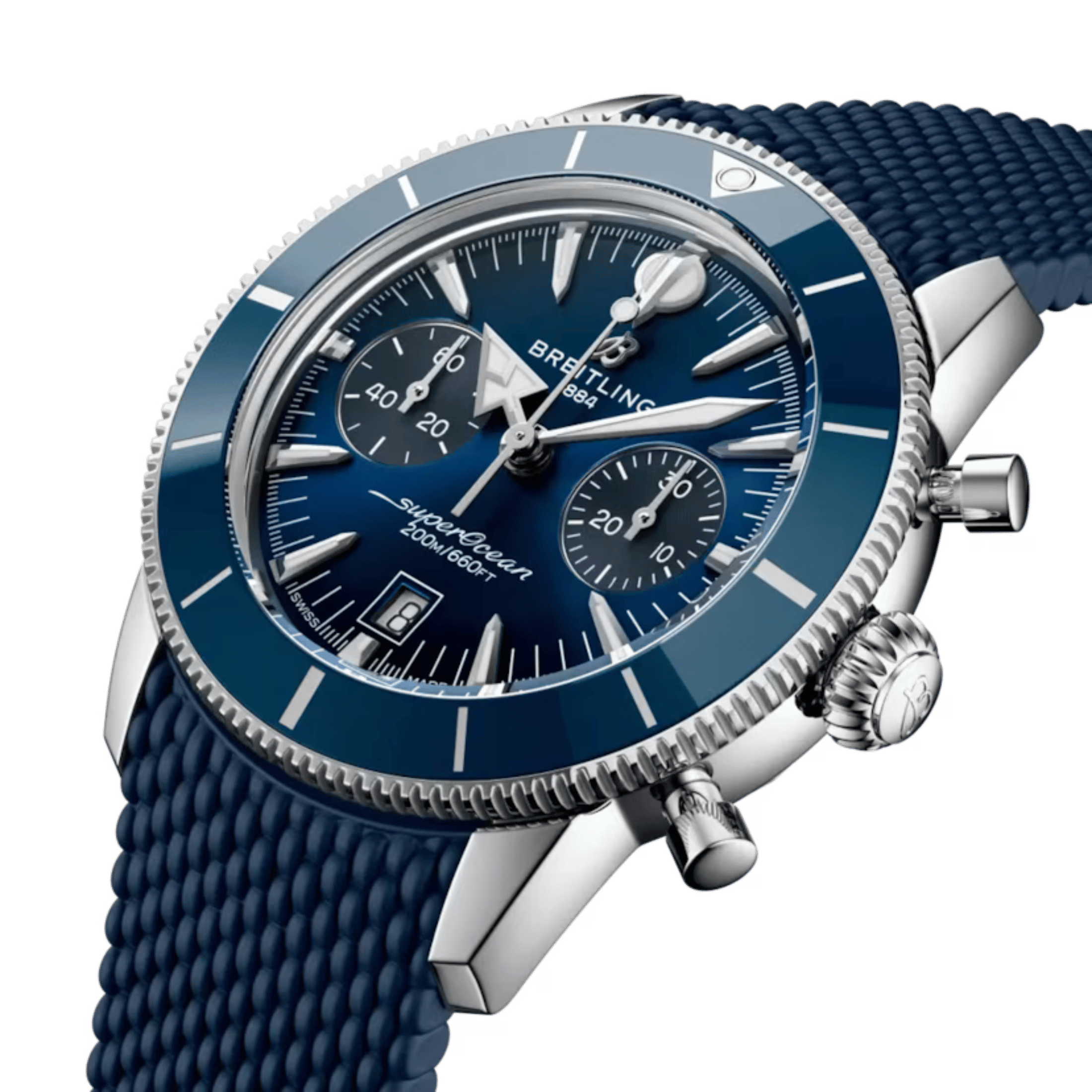 Montre Breitling Superocean Heritage B01 Chrono automatique cadran bleu bracelet caoutchouc 42 mm