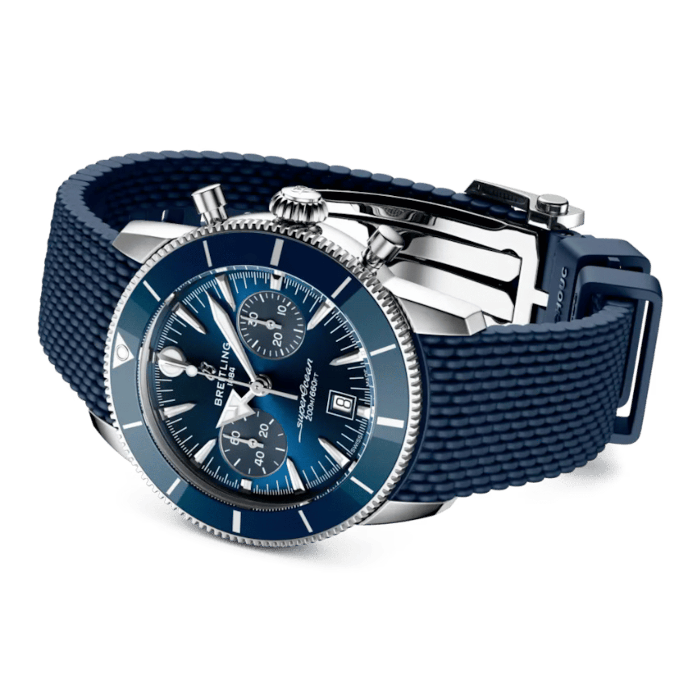 Montre Breitling Superocean Heritage B01 Chrono automatique cadran bleu bracelet caoutchouc 42 mm