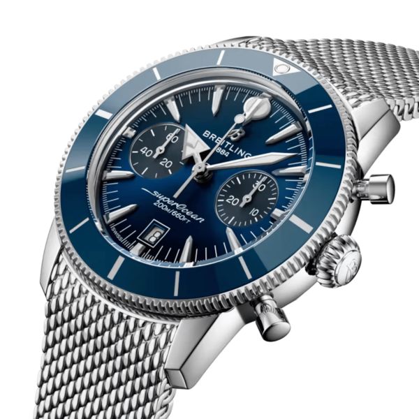 Breitling Superocean Heritage B01 Chrono automatic blue dial mesh bracelet 42 mm
