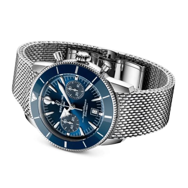 Breitling Superocean Heritage B01 Chrono automatic blue dial mesh bracelet 42 mm