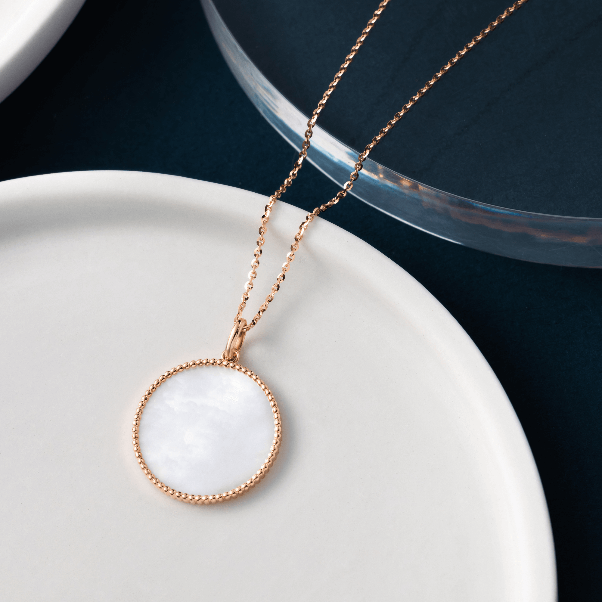 Lepage Colette Lune Perlée medal in rose gold and white mother-of-pearl