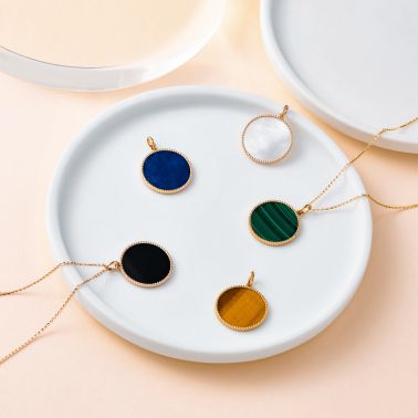 Lepage Colette Lune Perlée yellow gold and malachite medal