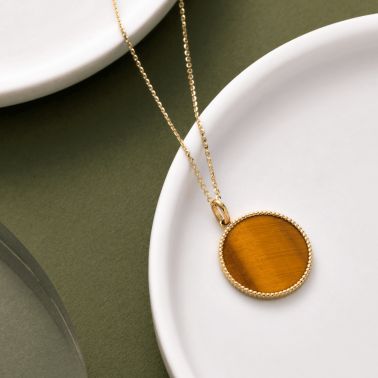 Médaille Lepage Colette Lune Perlée or jaune et œil de tigre