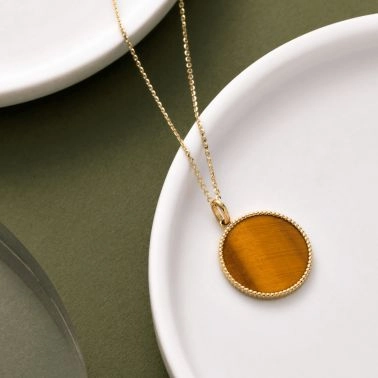 Médaille Lepage Colette Lune Perlée or jaune et œil de tigre