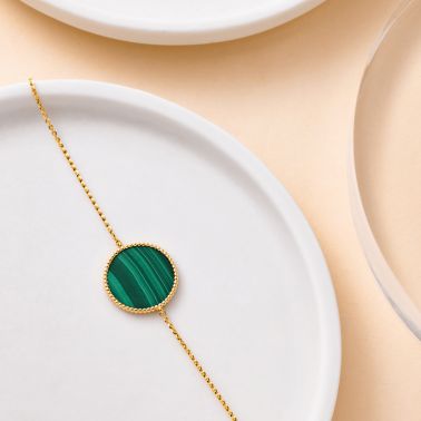 Lepage Colette Lune Perlée bracelet yellow gold and malachite
