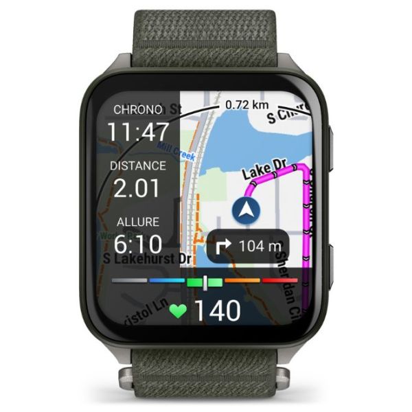 Garmin Venu X1 AMOLED watch with moss green ComfortFit band, 41 x 46 mm