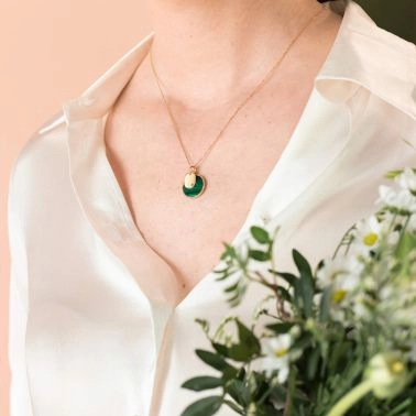 Lepage Colette Lune Perlée yellow gold and malachite medal