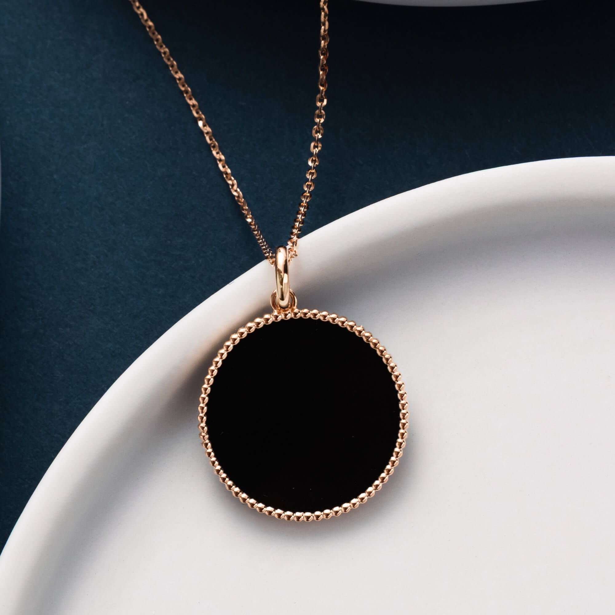 Lepage Colette Lune Perlée medal in rose gold and onyx